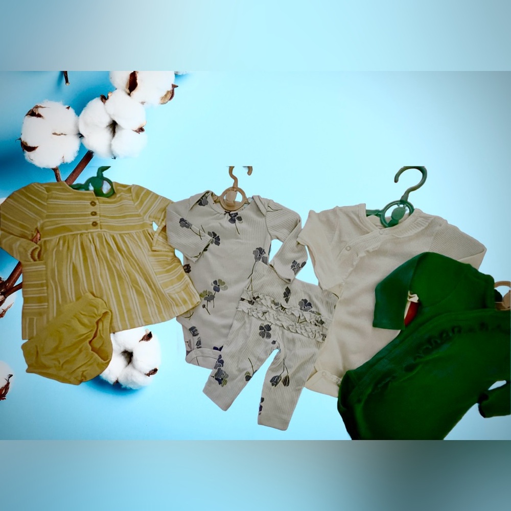 NEW Lot of 6 Pc Girls Carters Dress Onesie Ruffled Pants 2 Waffled Onesies 3-6m